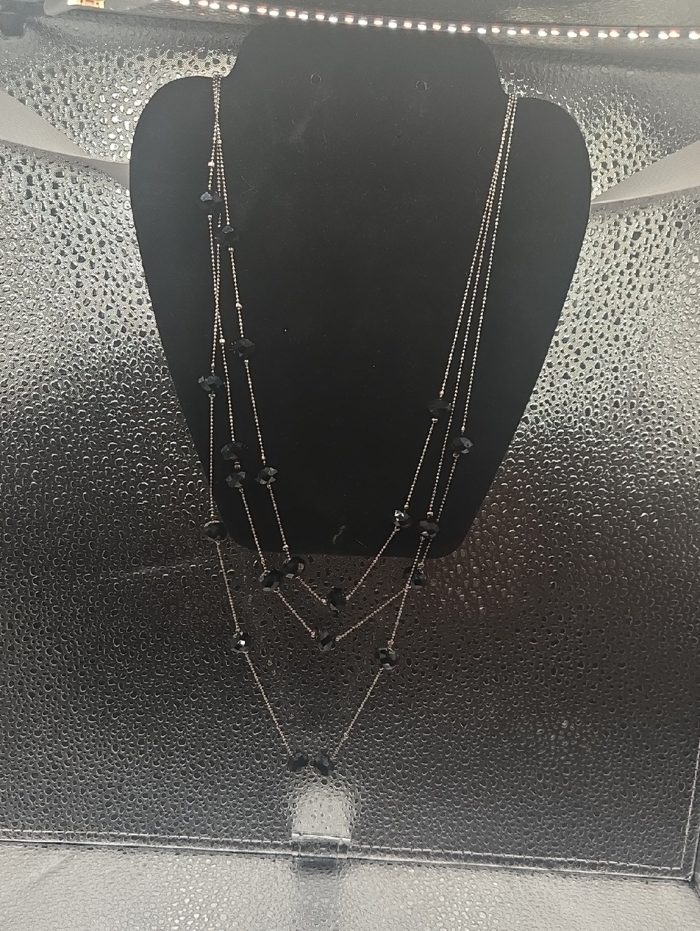 Two Necklaces Layered Black Bead Long Necklaces